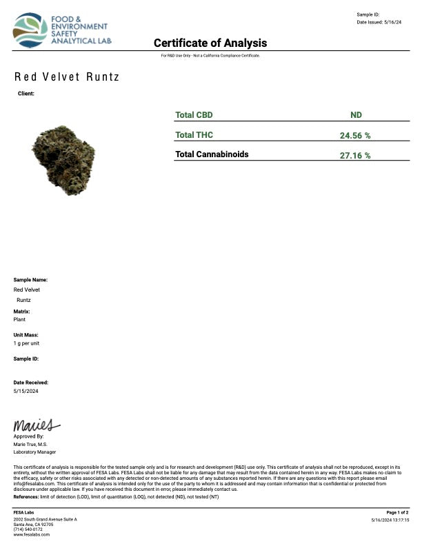 I Am Hemp Inc. 1 gram Runtz flower preroll with 27.1% THCa and indoor kief, shown with a Certificate of Analysis document.