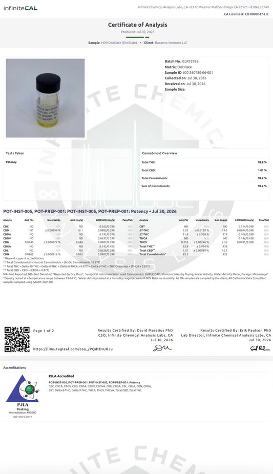 1 Gram 86.7% THCa Distillate Cartridge