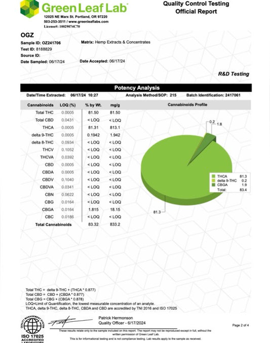 I Am Hemp Inc OGZ 0.5g THCa hash rosin disposable vape with COA label showing high-potency THCa content.