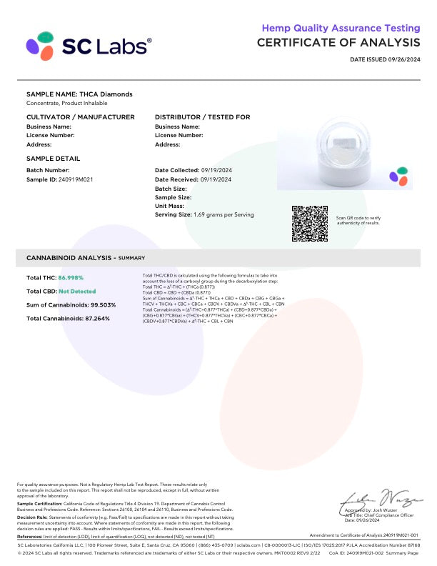 Close-up of I Am Hemp Inc THCa Diamonds concentrate showing clear, crystalline THCa diamonds with a smooth, reflective surface.
