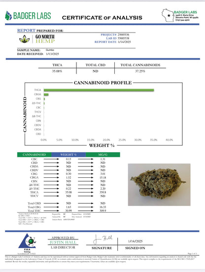 THCa Flower|Gumbo|AAA Indoor Smalls and Mediums|35.08%| (I)