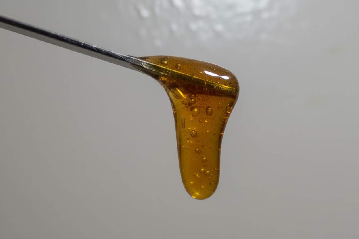 CBDa Live Resin concentrate from I Am Hemp Inc, 1 gram with 89.9% CBDa, shown in full size with a clear, viscous appearance.