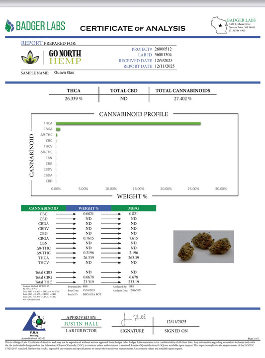 THCa Flower|Guava Gas|Greenhouse Lows|26.39%| (H)