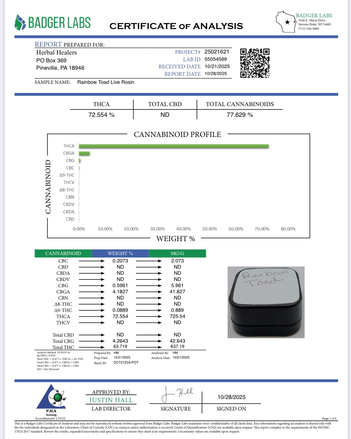 Rainbow Toad Live Hash Rosin (H) 1G