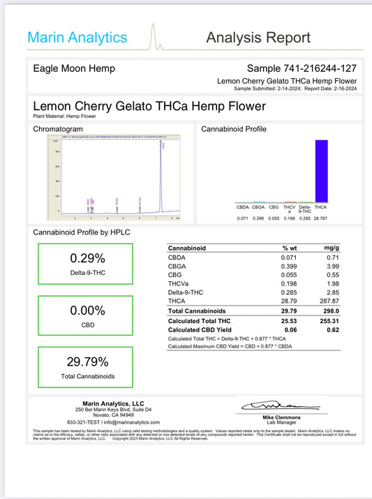 THCa Flower|Lemon Cherry Gelato|28.79#|Hybrid