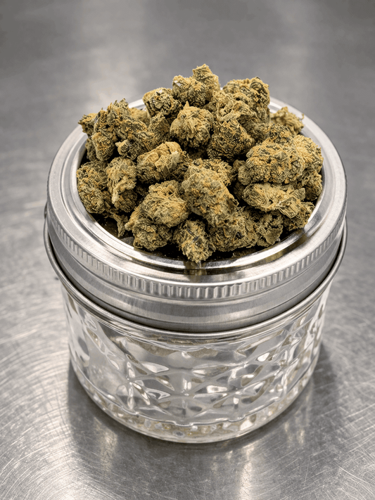 Hybrid THCa flower called Cherry Dose AAA indoor small buds from I Am Hemp Inc, showcasing dense, colorful cannabis flower.