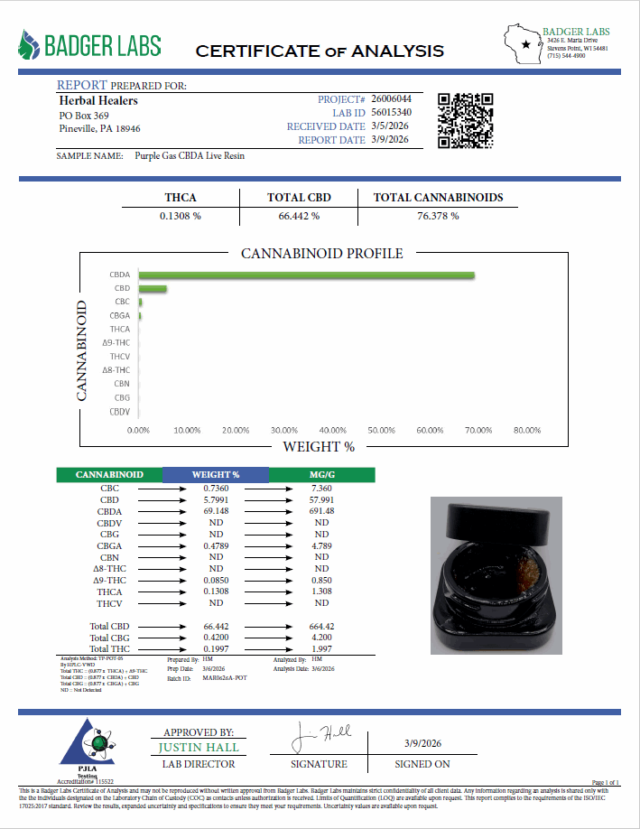 CBDa live resin concentrate from I Am Hemp Inc, 1 gram with 89.9% potency, shown in a clear container.
