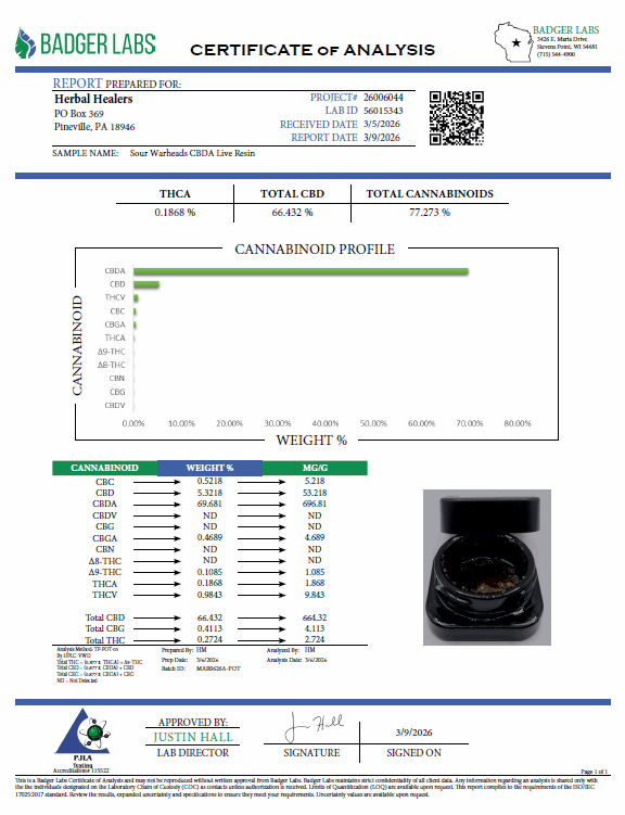 Screenshot of 1 Gram CBDa Live Resin concentrate by I Am Hemp Inc with 89.9% CBDa content, showcasing the product packaging.